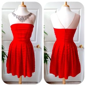 BCBGMAXAZRIA Tiered Embellished Beaded Formal Fit & Flare Mini Dress Red Small